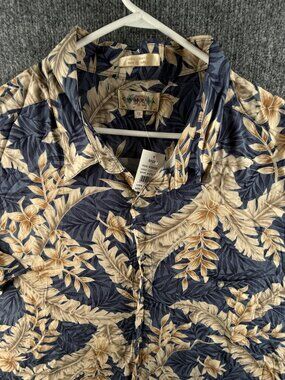 NWT Campia Moda All Rayon Floral Blue Gold Button Up Shirt Men Short Sleeve 4XL